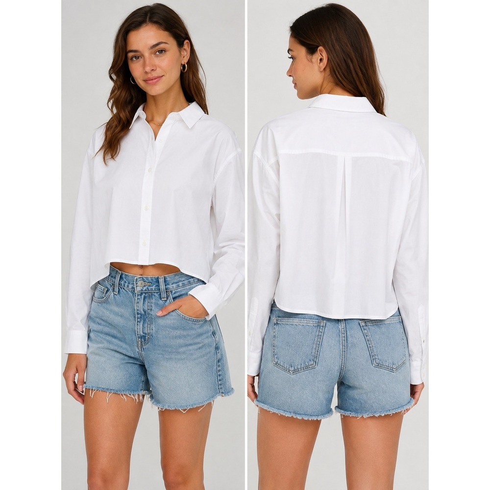 J.Crew Relaxed Fit Cropped Button Up Shirt White Women's Size 2 - Picture 1 of 9